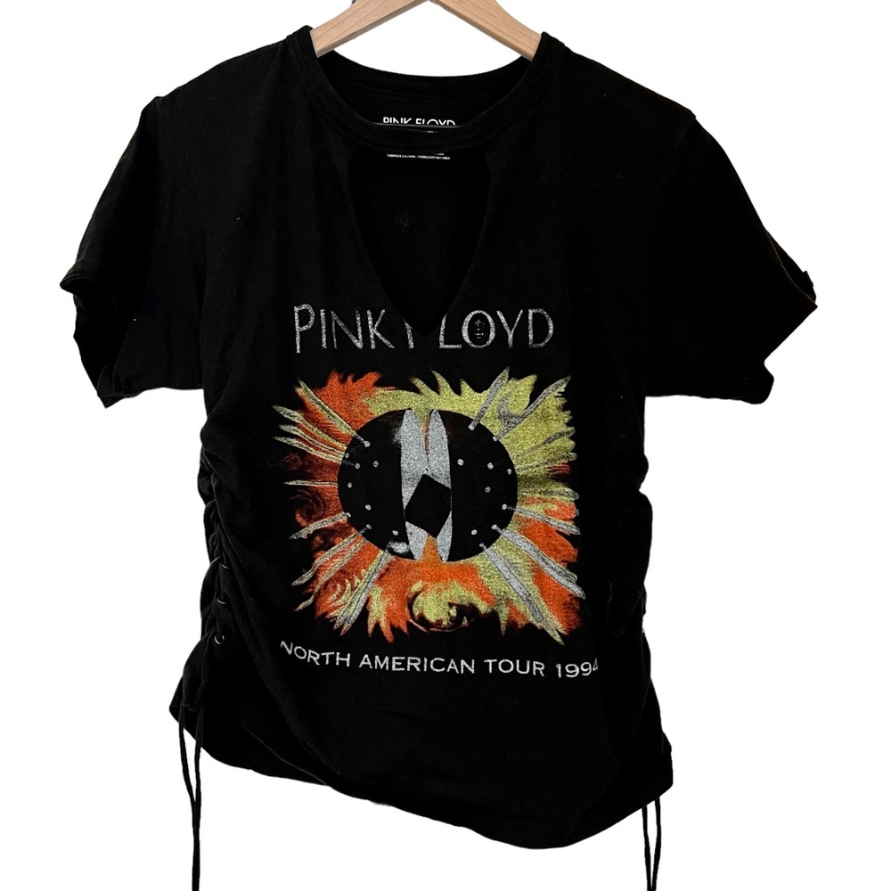 Pink Floyd Distressed Lace-up Black Short Sleeve Cotton Tee /Shirt - S